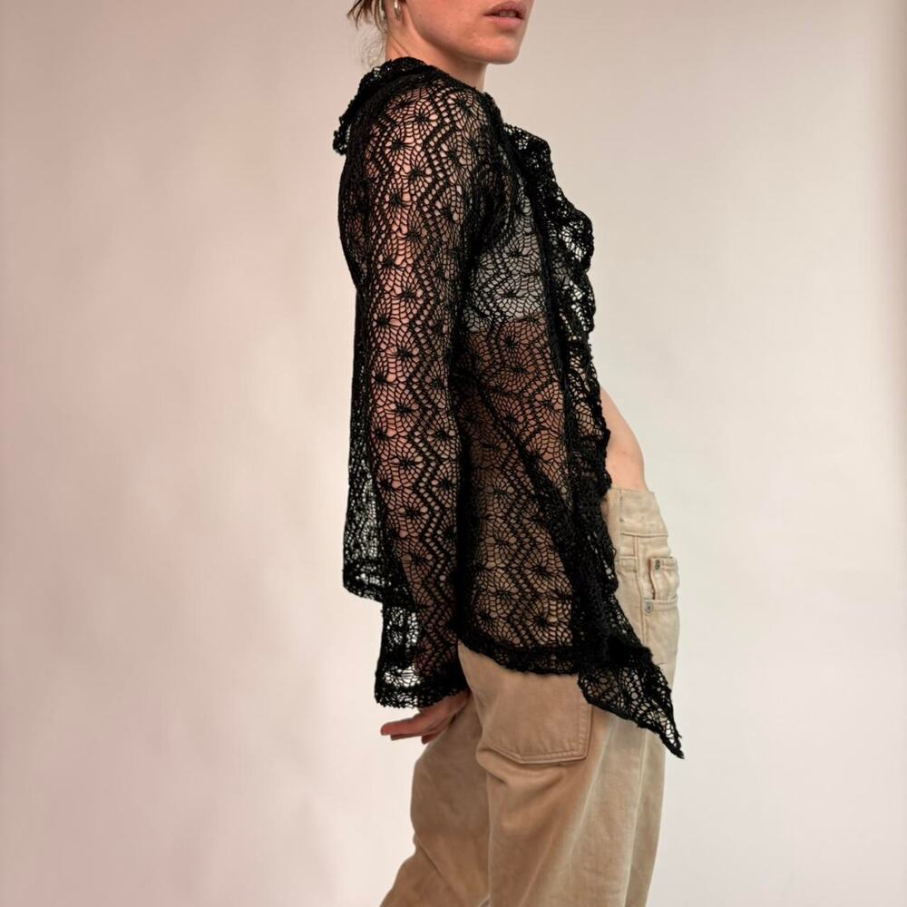 Vintage Baranda Black Crochet Cardigan - Size Medium